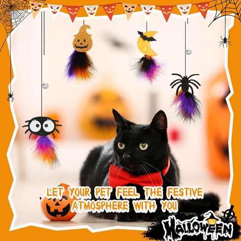 4 Pcs Halloween Cat Toy Hanging Door Interactive Halloween Cat Feather Toys with 74.8 Inch Long Elastic Rope Retractable Kitten Toys with Bell for Halloween Indoor Cats Kitten, 4 Styles in Saudi Arabia