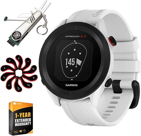 Garmin 010-02472-00 Approach S12 GPS Golf Watch, 42k+ Preloaded Courses (White) Bundle with 1 YR CPS Enhanced Protection Pack, 7-in-1 Multi-Function Golf Tool & Zippered Iron Head Covers Set in Saudi Arabia