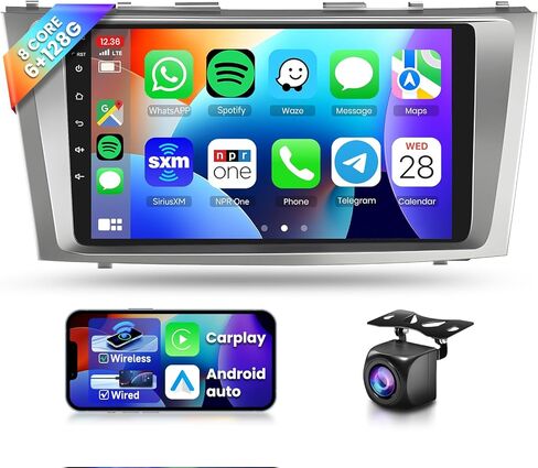 راديو سيارة 6G+128G لسيارة Toyota Camry 2006-2011 8 CORE Car Stereo مع CarPlay اللاسلكي/Android Auto، 9 بوصة 1280 * 720P IPS وحدة شاشة تعمل باللمس Android 13 GPS WiFi Bluetooth 32-Band DSP Camera in Saudi Arabia