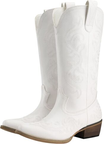 HISEA Rollda Cowboy Boots for Women Western Cowgirl Boots with Chunky Heel Ladies Snip Toe Mid-Calf Boots in Saudi Arabia
