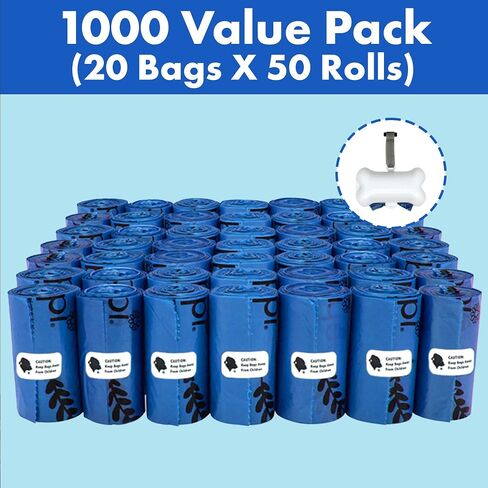 GORILLA SUPPLY 1000 Dog Poop Waste Bags with Dispenser and Leash Tie, 9" x 13", Blue, 1000 Count in Kuwait