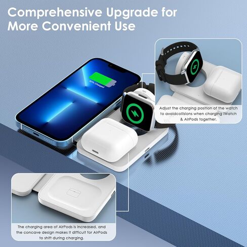 3 in 1 Wireless Charging Station Wireless Charger with Foldable Magnetic Induction Wireless Charging for Mobile Phones That Support for iPhone for Samsung for Huawei for iWatch for Airpods in Kuwait