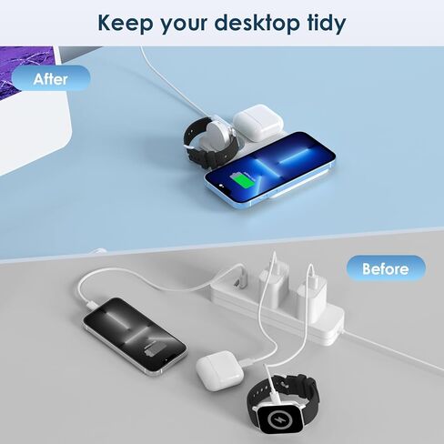 3 in 1 Wireless Charging Station Wireless Charger with Foldable Magnetic Induction Wireless Charging for Mobile Phones That Support for iPhone for Samsung for Huawei for iWatch for Airpods in Kuwait