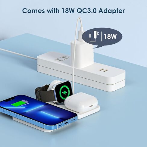 3 in 1 Wireless Charging Station Wireless Charger with Foldable Magnetic Induction Wireless Charging for Mobile Phones That Support for iPhone for Samsung for Huawei for iWatch for Airpods in Kuwait