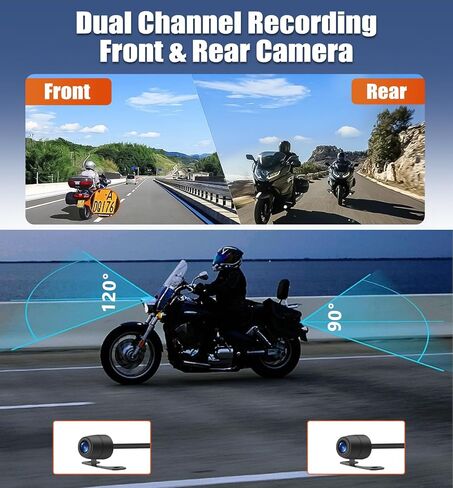 CAMECHO Motorcycle Dash Cam Front and Rear, IP67 Waterpoorf Dual Dash Camera with 32GB Card, 3" HD Car Camera with G-Sensor, Night Vision, Loop Recording, Dashcam for Motorbike, Motorsports in Saudi Arabia