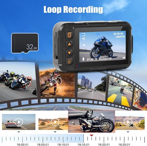 CAMECHO Motorcycle Dash Cam Front and Rear, IP67 Waterpoorf Dual Dash Camera with 32GB Card, 3" HD Car Camera with G-Sensor, Night Vision, Loop Recording, Dashcam for Motorbike, Motorsports in Saudi Arabia