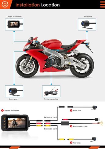 CAMECHO Motorcycle Dash Cam Front and Rear, IP67 Waterpoorf Dual Dash Camera with 32GB Card, 3" HD Car Camera with G-Sensor, Night Vision, Loop Recording, Dashcam for Motorbike, Motorsports in Saudi Arabia