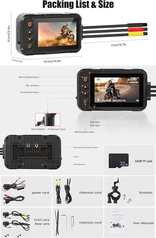 CAMECHO Motorcycle Dash Cam Front and Rear, IP67 Waterpoorf Dual Dash Camera with 32GB Card, 3" HD Car Camera with G-Sensor, Night Vision, Loop Recording, Dashcam for Motorbike, Motorsports in Saudi Arabia
