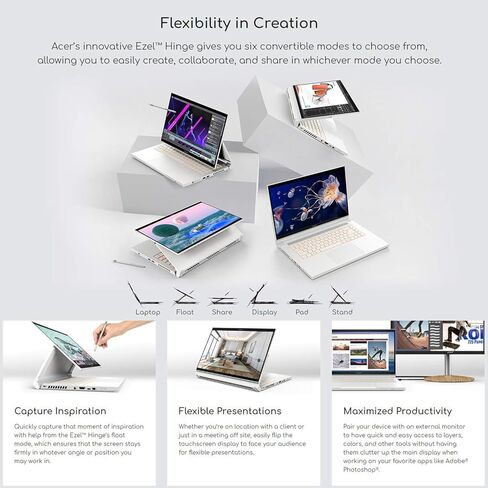 ConceptD 3 Ezel CC314-72G-72SX Convertible Creator Laptop, Intel i7-10750H, GeForce GTX 1650, 14-inch FHD IPS with Gorilla Glass, PANTONE Validated, 100% sRGB, 16GB DDR4, 512GB NVMe SSD, Pen (Renewed) in Saudi Arabia