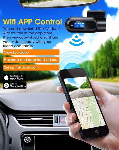 【2024 WiFi Dash Cam】 Dash Cam WiFi 1080P Car Dsahcam Front APP Control 170 زاوية واسعة كاميرا سيارة لاسلكية مع بطاقة SD 32G G-Sensor Loop Recording WDR رؤية ليلية فائقة in Kuwait