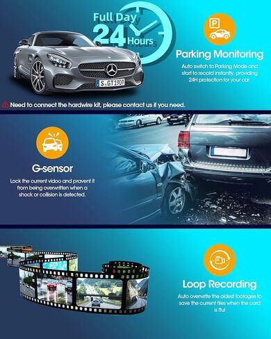 【2024 WiFi Dash Cam】 Dash Cam WiFi 1080P Car Dsahcam Front APP Control 170 زاوية واسعة كاميرا سيارة لاسلكية مع بطاقة SD 32G G-Sensor Loop Recording WDR رؤية ليلية فائقة in Kuwait