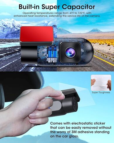 【2024 WiFi Dash Cam】 Dash Cam WiFi 1080P Car Dsahcam Front APP Control 170 زاوية واسعة كاميرا سيارة لاسلكية مع بطاقة SD 32G G-Sensor Loop Recording WDR رؤية ليلية فائقة in Kuwait