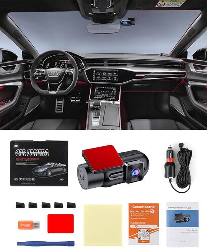 【2024 WiFi Dash Cam】 Dash Cam WiFi 1080P Car Dsahcam Front APP Control 170 زاوية واسعة كاميرا سيارة لاسلكية مع بطاقة SD 32G G-Sensor Loop Recording WDR رؤية ليلية فائقة in Kuwait