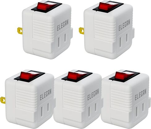 Elecan 2 Prong Outlet Extender with On/Off Switch (5 Pack), Power Switch Outlet Adapter Wall Tap, Energy Efficient Adapter for Small Appliances, Space-Saving Design, Travel Essentials,ETL Listed,White in Saudi Arabia