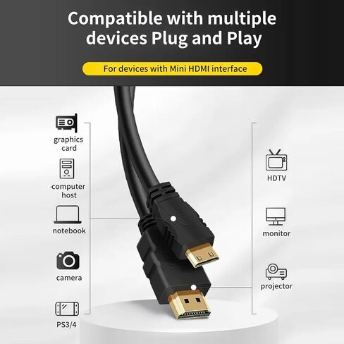 كابل HDMI صغير إلى HDMI بطول 3 أقدام و1 متر، كابل HDMI عالي السرعة إلى Mini HDMI للشاشة المحمولة 4K 60 هرتز سلك HDMI 2.0، متوافق مع الشاشة والكاميرا وكاميرا الفيديو والكمبيوتر اللوحي والكمبيوتر المحمول in Saudi Arabia
