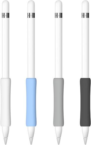 4 عبوات من قبضة السيليكون المتوافقة مع قلم Apple Pencil الجيل الأول، حامل قبضة iPencil مريح للكتابة والتحكم الدقيق (أبيض/أزرق/رمادي/أسود) in Kuwait