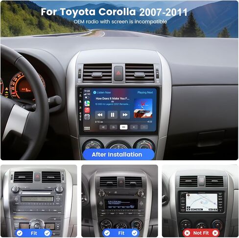 داسايتا 9 "Carplay ستيريو لتويوتا كورولا 2007 2007 2008 2009 2010 2011 لاسلكي أندرويد سيارة راديو شاشة تعمل باللمس رئيس وحدة بلوتوث مرآة رابط راديو FM in Kuwait