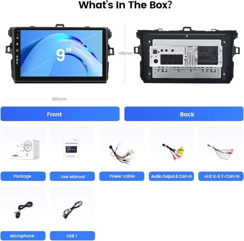 داسايتا 9 "Carplay ستيريو لتويوتا كورولا 2007 2007 2008 2009 2010 2011 لاسلكي أندرويد سيارة راديو شاشة تعمل باللمس رئيس وحدة بلوتوث مرآة رابط راديو FM in Kuwait
