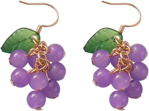 أقراط فاكهة ثلاثية الأبعاد لطيفة ومضحكة مصنوعة يدويًا من الراتنج العنب مع ورقة خضراء صيفية متدلية أقراط متدلية هدايا مجوهرات للنساء والفتيات المراهقات in Kuwait