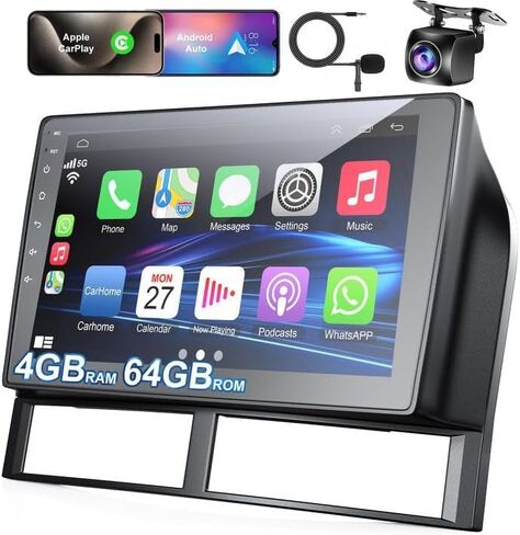 [4+64G] ستيريو سيارة Android لسيارة Jeep Grand Cherokee 1998-2005 يدعم Carplay اللاسلكي وAndroid Auto، راديو سيارة بلوتوث بشاشة لمس IPS مقاس 9 بوصة مع نظام تحديد المواقع العالمي (GPS)، واي فاي، راديو FM، كاميرا احتياطية، SWC، ميكروفون in Kuwait
