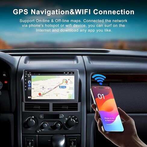 [4+64G] ستيريو سيارة Android لسيارة Jeep Grand Cherokee 1998-2005 يدعم Carplay اللاسلكي وAndroid Auto، راديو سيارة بلوتوث بشاشة لمس IPS مقاس 9 بوصة مع نظام تحديد المواقع العالمي (GPS)، واي فاي، راديو FM، كاميرا احتياطية، SWC، ميكروفون in Kuwait