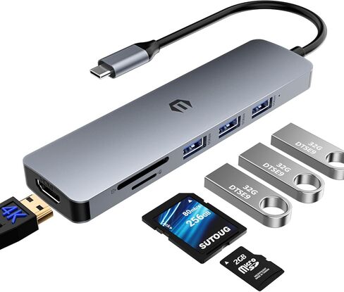 Tiergrade USB C Hub Adapter, 6 in 1 USB C Hub with 4K HDMI Output, 3 USB-A 3.0, SD&TF Card Slot, USB C Multiport Adapter Compatible with MacBook/iPad Pro/HP/Dell/Surface/Chromebook and More in Kuwait