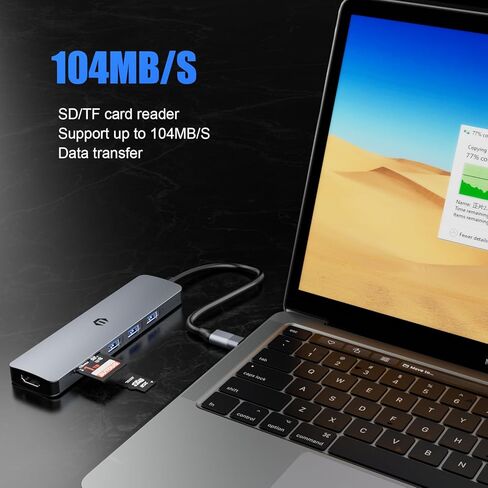 Tiergrade USB C Hub Adapter, 6 in 1 USB C Hub with 4K HDMI Output, 3 USB-A 3.0, SD&TF Card Slot, USB C Multiport Adapter Compatible with MacBook/iPad Pro/HP/Dell/Surface/Chromebook and More in Kuwait
