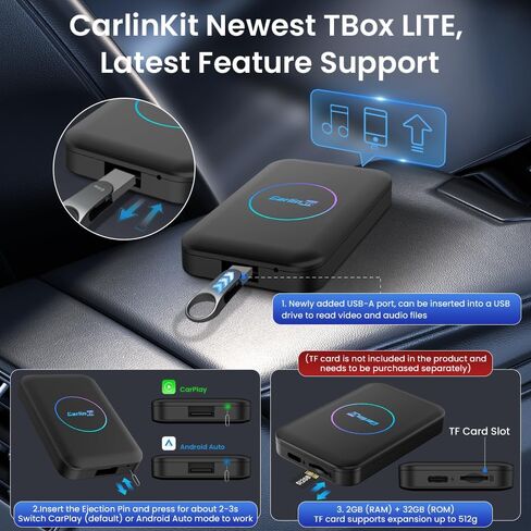 محول Android Box CarlinKit اللاسلكي CarPlay. سهل التشغيل، التوصيل والتشغيل، تحويل السلك إلى لاسلكي، دعم مقاطع الفيديو Netflix، YouTube، إلخ، نظام Android 3 في 1 CarPlay Android Auto Dongle(LITE) in Kuwait