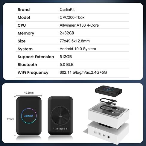 محول Android Box CarlinKit اللاسلكي CarPlay. سهل التشغيل، التوصيل والتشغيل، تحويل السلك إلى لاسلكي، دعم مقاطع الفيديو Netflix، YouTube، إلخ، نظام Android 3 في 1 CarPlay Android Auto Dongle(LITE) in Kuwait