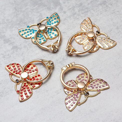 [2 Packs] Butterfly Glitter Bling Bling Phone Ring Holder, Sparkle Phone Ring Grip Artificial Diamond Stand,Rhinestone Cell Finger Ring for Phones,Pad in Kuwait