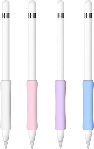 4 عبوات من قبضة السيليكون المتوافقة مع قلم Apple Pencil الجيل الأول، حامل قبضة iPencil مريح للكتابة والتحكم الدقيق (أبيض/أزرق/رمادي/أسود) in Kuwait