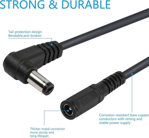 RIIEYOCA 2 Pack 90 Degree DC 5.5mm x 2.1mm Extension Cord, 90 Degree Right Angle Male to Female Short Power Cable,for CCTV Security Cameras Surveillance Syste, Length:20cm in Saudi Arabia