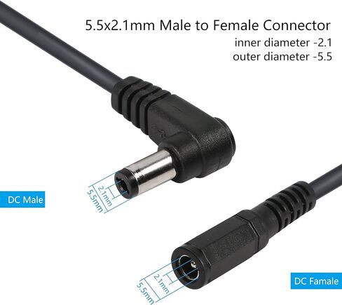 RIIEYOCA 2 Pack 90 Degree DC 5.5mm x 2.1mm Extension Cord, 90 Degree Right Angle Male to Female Short Power Cable,for CCTV Security Cameras Surveillance Syste, Length:20cm in Saudi Arabia
