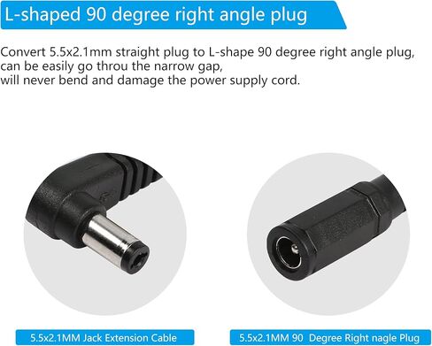 RIIEYOCA 2 Pack 90 Degree DC 5.5mm x 2.1mm Extension Cord, 90 Degree Right Angle Male to Female Short Power Cable,for CCTV Security Cameras Surveillance Syste, Length:20cm in Saudi Arabia