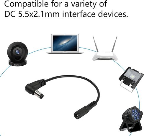 RIIEYOCA 2 Pack 90 Degree DC 5.5mm x 2.1mm Extension Cord, 90 Degree Right Angle Male to Female Short Power Cable,for CCTV Security Cameras Surveillance Syste, Length:20cm in Saudi Arabia