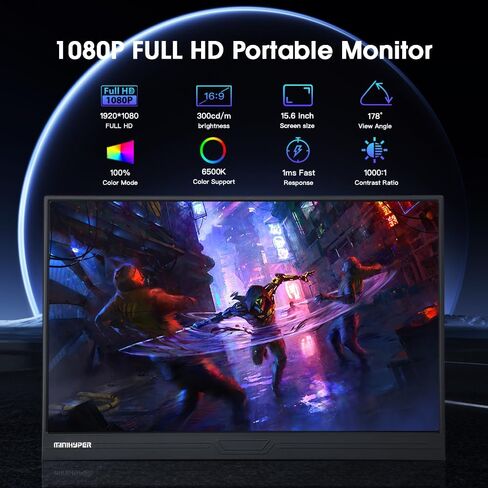 شاشة محمولة 15.6 بوصة 1080 بكسل FHD USB-C HDMI IPS شاشة ألعاب محمولة، مكبرات صوت مزدوجة HDR، غطاء ذكي شاشة محمولة خارجية لأجهزة الكمبيوتر المحمول PC Mac Xbox PS5/PS4 Switch Phone in Saudi Arabia