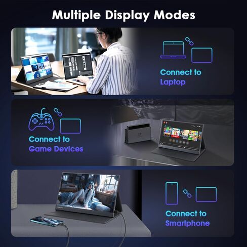 شاشة محمولة 15.6 بوصة 1080 بكسل FHD USB-C HDMI IPS شاشة ألعاب محمولة، مكبرات صوت مزدوجة HDR، غطاء ذكي شاشة محمولة خارجية لأجهزة الكمبيوتر المحمول PC Mac Xbox PS5/PS4 Switch Phone in Saudi Arabia