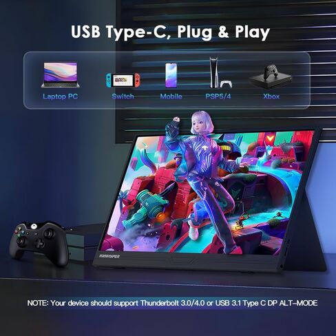 شاشة محمولة 15.6 بوصة 1080 بكسل FHD USB-C HDMI IPS شاشة ألعاب محمولة، مكبرات صوت مزدوجة HDR، غطاء ذكي شاشة محمولة خارجية لأجهزة الكمبيوتر المحمول PC Mac Xbox PS5/PS4 Switch Phone in Saudi Arabia