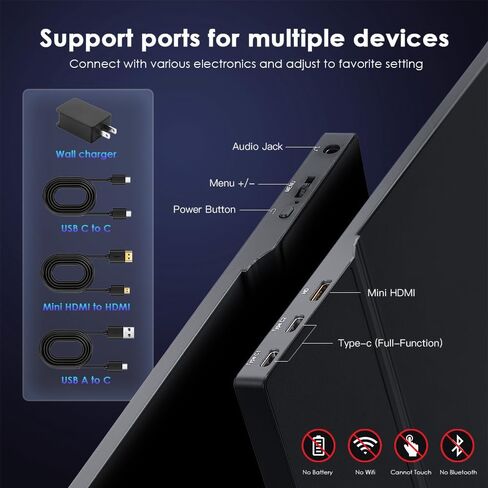 شاشة محمولة 15.6 بوصة 1080 بكسل FHD USB-C HDMI IPS شاشة ألعاب محمولة، مكبرات صوت مزدوجة HDR، غطاء ذكي شاشة محمولة خارجية لأجهزة الكمبيوتر المحمول PC Mac Xbox PS5/PS4 Switch Phone in Saudi Arabia
