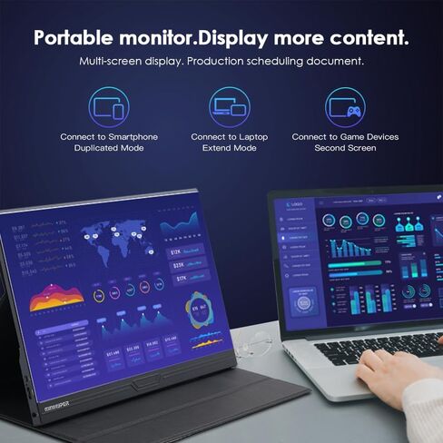 شاشة محمولة 15.6 بوصة 1080 بكسل FHD USB-C HDMI IPS شاشة ألعاب محمولة، مكبرات صوت مزدوجة HDR، غطاء ذكي شاشة محمولة خارجية لأجهزة الكمبيوتر المحمول PC Mac Xbox PS5/PS4 Switch Phone in Saudi Arabia