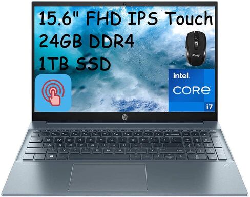 HP 15 Touch Screen Laptop Computer - 12th Generation Intel i7-1255U Processor, 64 GB RAM, 2TB SSD, 15.6" Full HD Display, Windows 11 Pro, Office 2021 Lifetime License, Wi-Fi & Bluetooth, HD Webcam in Saudi Arabia