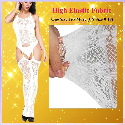 Black Fishnet Lingerie for Women, Mesh Chemise Babydoll Bodysuit Sexy Lingerie with Stockings Exotic Dancewear in Kuwait
