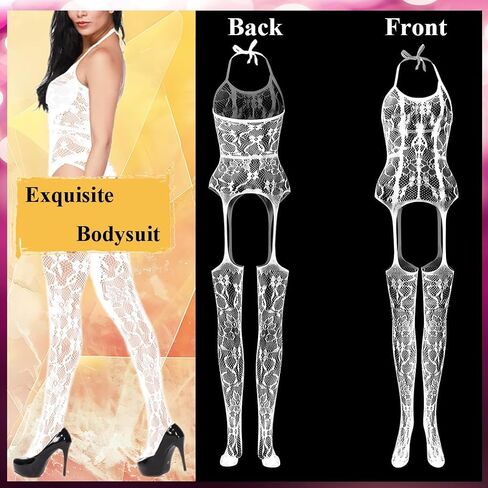 Black Fishnet Lingerie for Women, Mesh Chemise Babydoll Bodysuit Sexy Lingerie with Stockings Exotic Dancewear in Kuwait