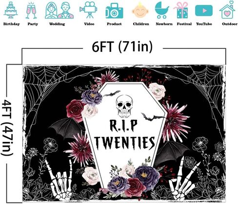 Mocsicka RIP Twenties Party Backdrop Funeral for My Youth Background Death to Your Twenties Adult Halloween 30th Birthday Party Cake Table Decoration Banner Photo Booth Props (7x5ft) in Saudi Arabia
