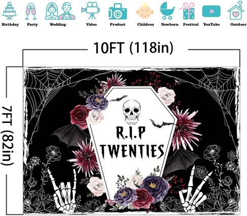 Mocsicka RIP Twenties Party Backdrop Funeral for My Youth Background Death to Your Twenties Adult Halloween 30th Birthday Party Cake Table Decoration Banner Photo Booth Props (7x5ft) in Saudi Arabia