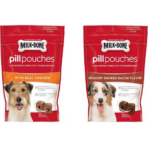 Milk - Bone Variety Pill Pouches with Real Chicken & Hickory Smoke Bacon Flavor – Each Pack 6 oz/Approx 25 Dog Treats
