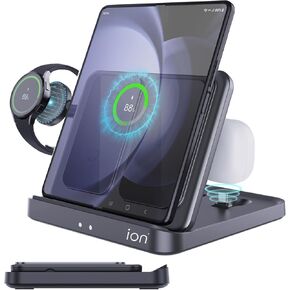 Wireless Charger for Samsung Z Fold 6 5, Foldable 3 in 1 Fast Charging Station Stand Dock for Galaxy Fold Flip 6/5/4/3/2, S24 Ultra Plus S32 S22 Series, Watch 7 6 5 4 3 Galaxy Buds Pro Live