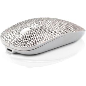 Bling Wireless Mouse Sparkly, Silver Rhinestone Glitter Computer Mouse Wireless with USB Receiver for Girls, Bedazzled Cute Mice for Laptop, PC, Notebook, MacBook Gift