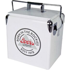 Coors Light Retro Ice Chest Cooler with Bottle Opener 13L (14 qt), 18 Can Capacity, White and Silver, Vintage Style Ice Bucket for Camping, Beach, Picnic, RV, BBQs, Tailgating, Fishing