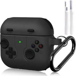 KOREDA Game Case for AirPods 4th Generation Case Cover, Cute Funny Cartoon Silicone Protective Case with Cleaning Pen and Keychain for Apple Airpods 4 (Black)